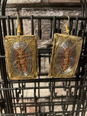 Wrapped Copper & Silver Toned Statement Dangle  Earrings
